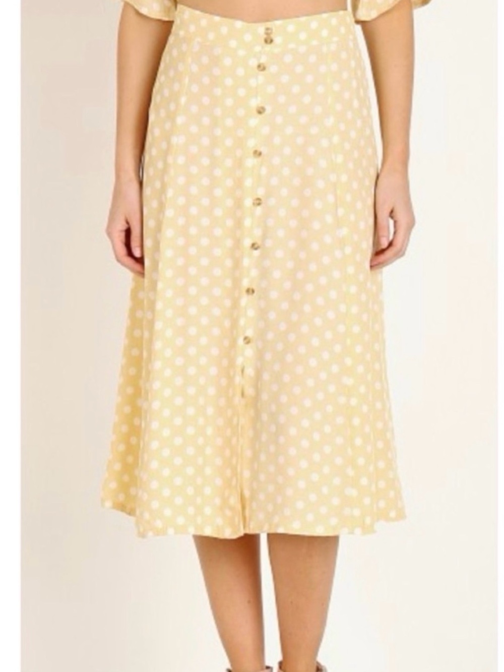 Faithfull the Brand Yellow Polka Dot Midi Skirt